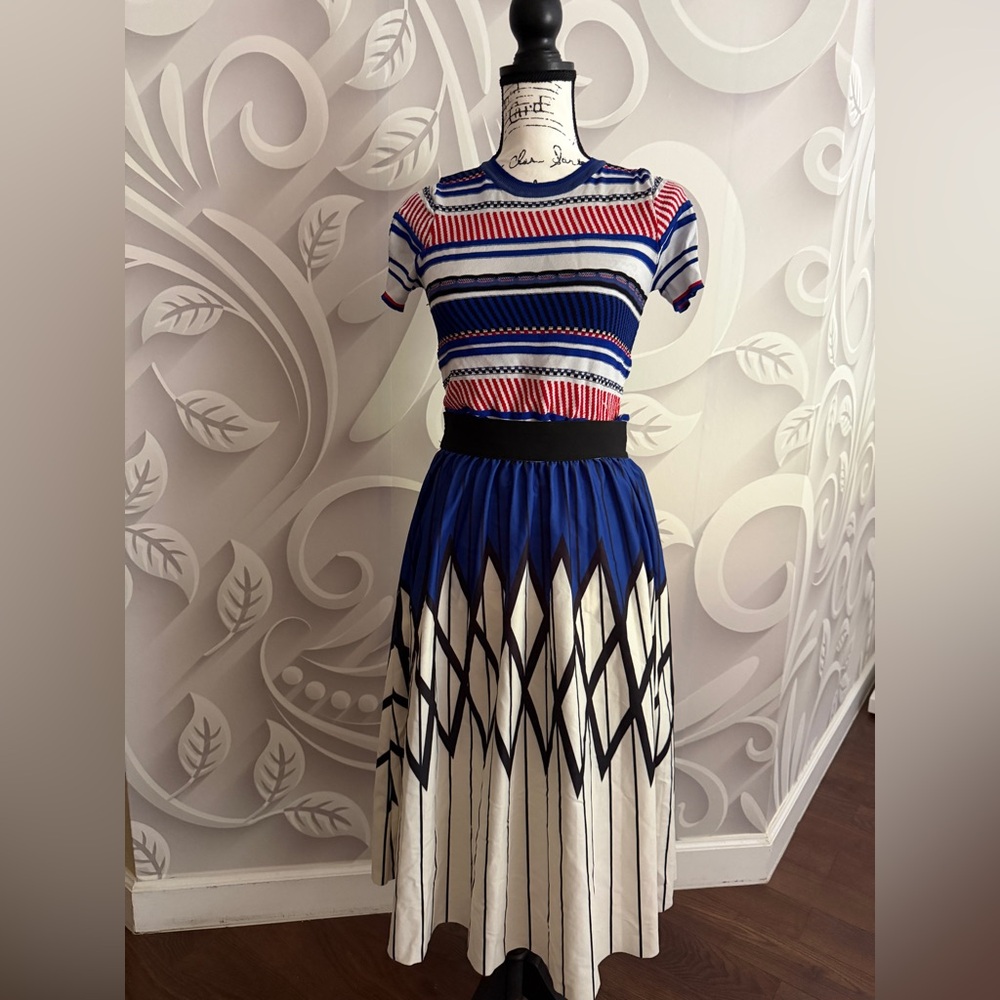 Striped Blue, White & Red Maxi Skirt Set